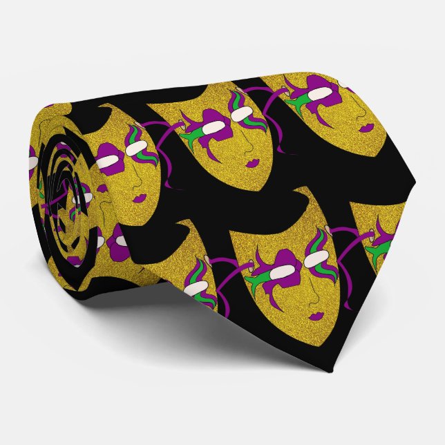 Mardi Gras Karnevalsmaske auf der schwarzen Neckbi Krawatte (Gerollt)