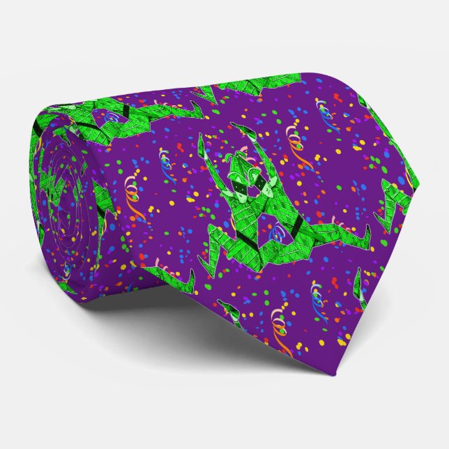 Mardi Gras Karnival Green Jesters und Confetti Krawatte (Gerollt)
