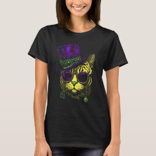 Mardi Gras Katze mit Hut und Brille T-Shirt