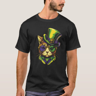 Mardi Gras Katze mit Hutbrille T-Shirt