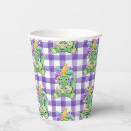 Mardi Gras King Cake Gator und Gingham Paper Cup Pappbecher