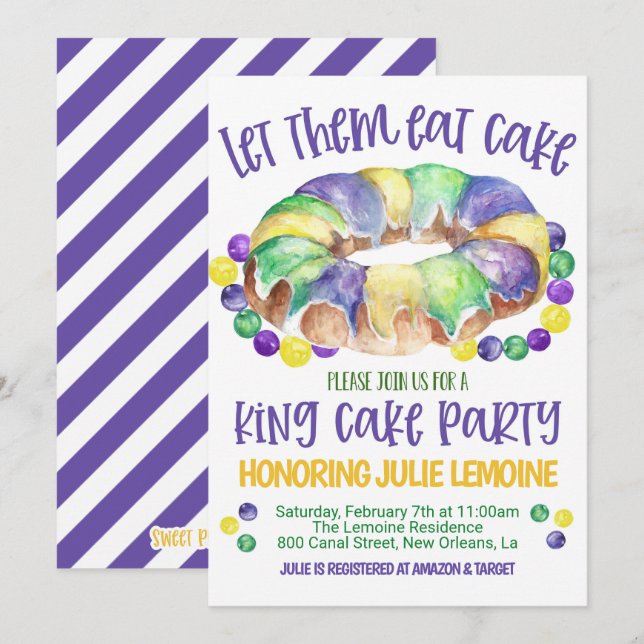 Mardi Gras King Cake Party Invitation Einladung (Vorne/Hinten)