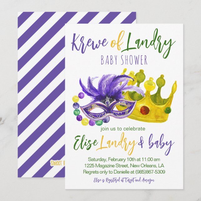 Mardi Gras Krewe Baby Shower Einladung (Vorne/Hinten)