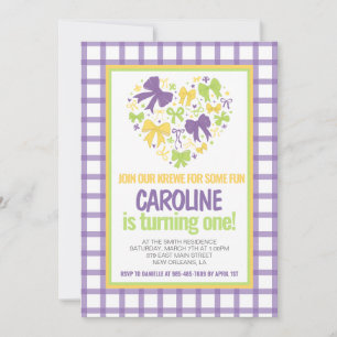 Mardi Gras Krewe Coquette Bow Erster Geburtstag Einladung