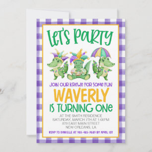 Mardi Gras Krewe Einladung zum ersten Geburtstag