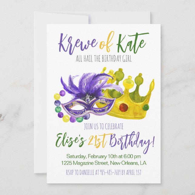 Mardi Gras Krewe Einladung zum Geburtstag (Vorderseite)
