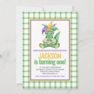 Mardi Gras Krewe Gator King Cake zum ersten Geburt Einladung