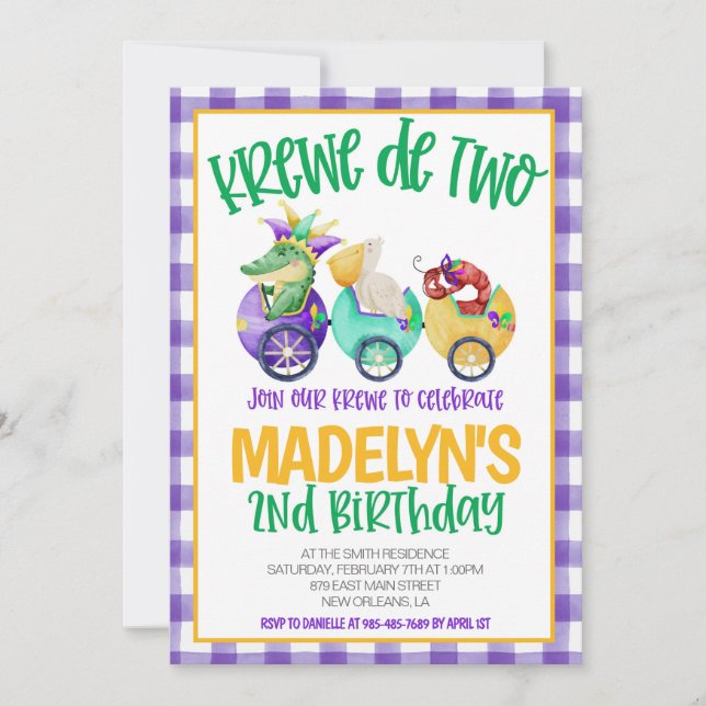 Mardi Gras Krewe Invitation du deuxième anniversai (Devant)