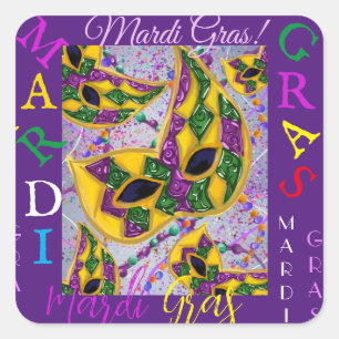 MARDI GRAS KUNST        QUADRATISCHER AUFKLEBER