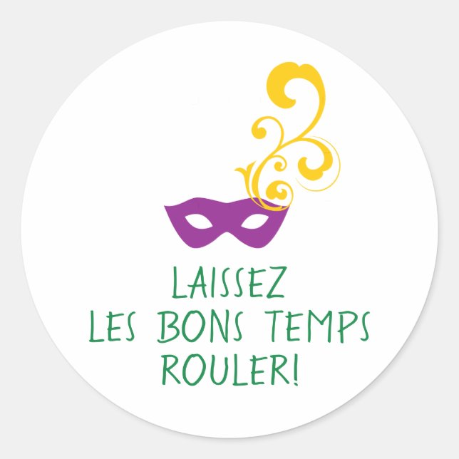 Mardi Gras Laissez Les Bon Temps Rouler, Maske Runder Aufkleber (Vorderseite)