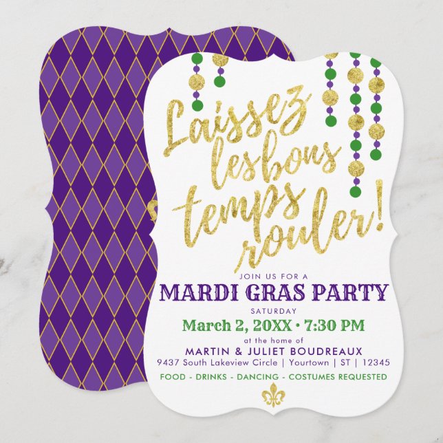 Mardi Gras | Laissez Les Bons Temps Rouler Einladung (Vorne/Hinten)
