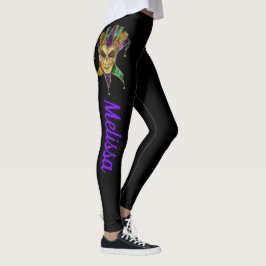 Mardi Gras Leggings Black Masken Name