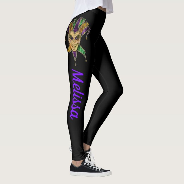 Mardi Gras Leggings Black Masken Name (Rechts)