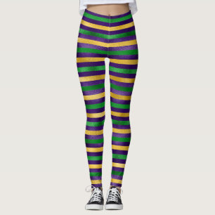 Mardi Gras Leggings, Mardi Gras Farben Streifen Leggings