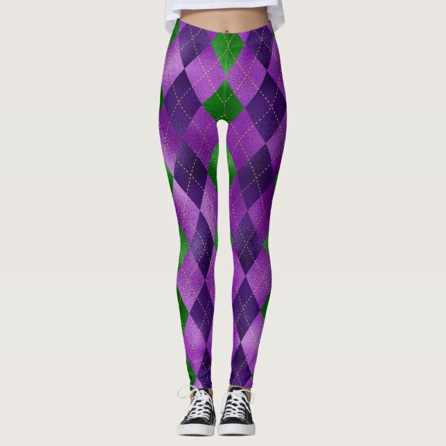 Mardi Gras Leggings, Mardi Gras Raute Muster Leggings (Vorderseite)