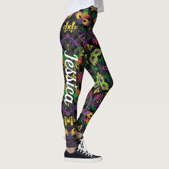 Mardi Gras Leggings Schwarze Masken Beads Sexy (Rechts)