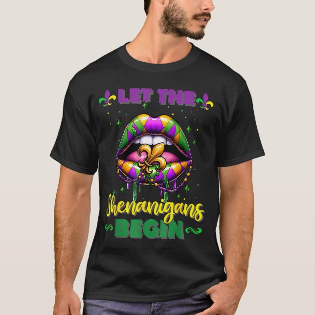 Mardi Gras Let The Shenanigans Begin Lips Kids Men T-Shirt (Vorderseite)