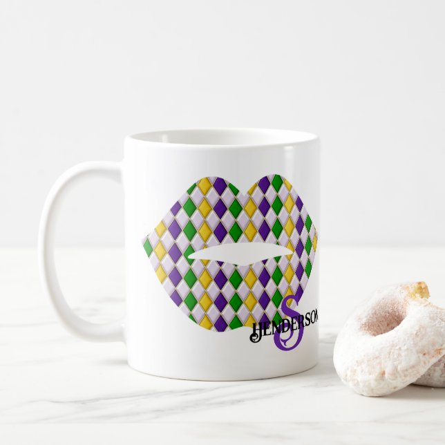 Mardi Gras Lèvres Café Mug Personnalisé (Avec donut)