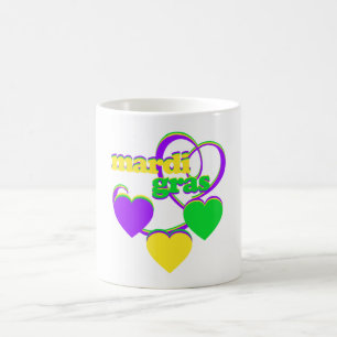Mardi Gras Lila-Gelbe Karnevalsherzen Kaffeetasse