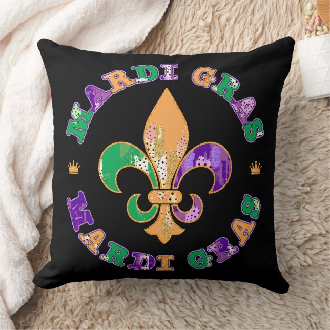 Mardi Gras Lila Gelbgrün Kissen (Decke)