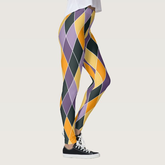 Mardi Gras Lila Gold Hochwertige Frauen Leggings (Rechts)
