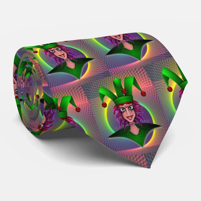 Mardi Gras Lila Green Jester Krawatte (Gerollt)