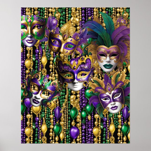 Mardi Gras Lila grüne Masken Poster (Vorne)