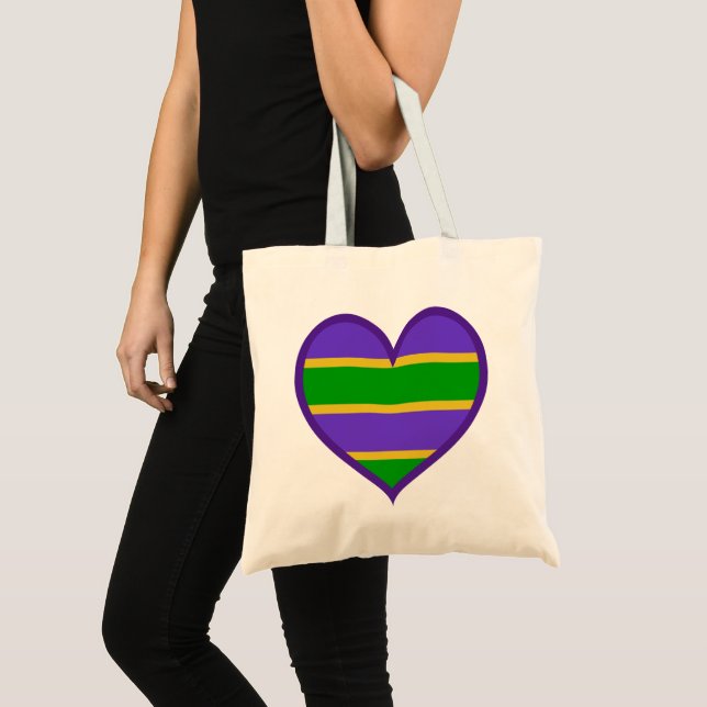 Mardi Gras Lila Herz gestreift Tragetasche (Vorderseite (Produkt))