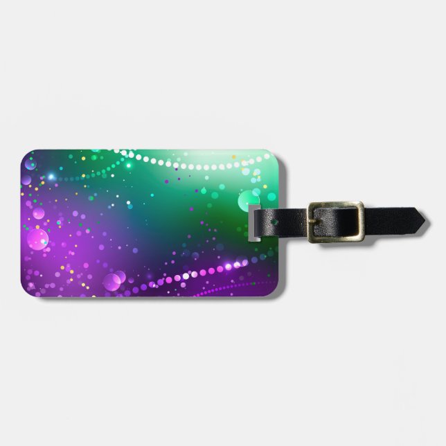 Mardi Gras Lila Hintergrund Gepäckanhänger (Vorderseite horizontal)
