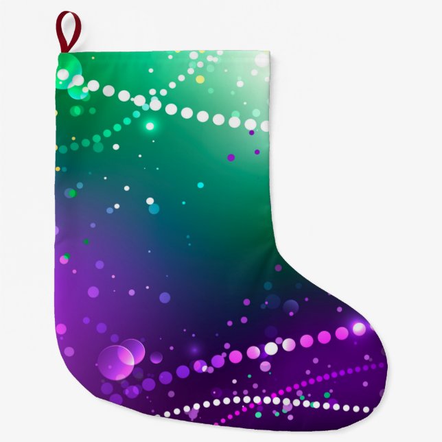 Mardi Gras Lila Hintergrund Großer Weihnachtsstrumpf (Vorderseite)