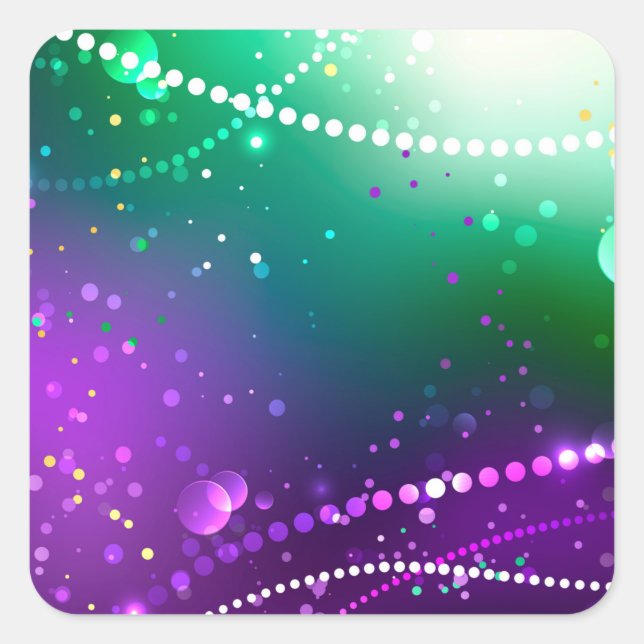 Mardi Gras Lila Hintergrund Quadratischer Aufkleber (Vorderseite)