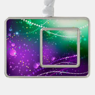 Mardi Gras Lila Hintergrund Rahmen-Ornament Silber
