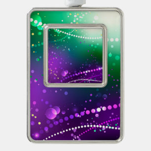Mardi Gras Lila Hintergrund Rahmen-Ornament Silber