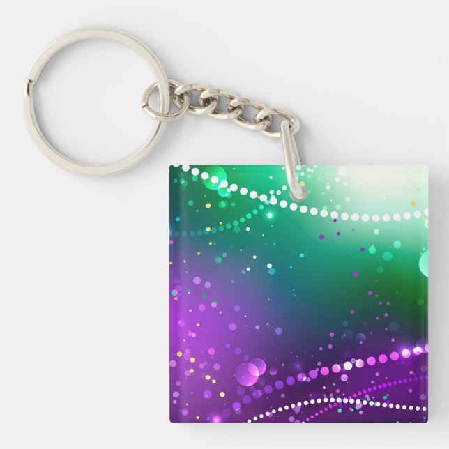Mardi Gras Lila Hintergrund Schlüsselanhänger (Vorderseite)