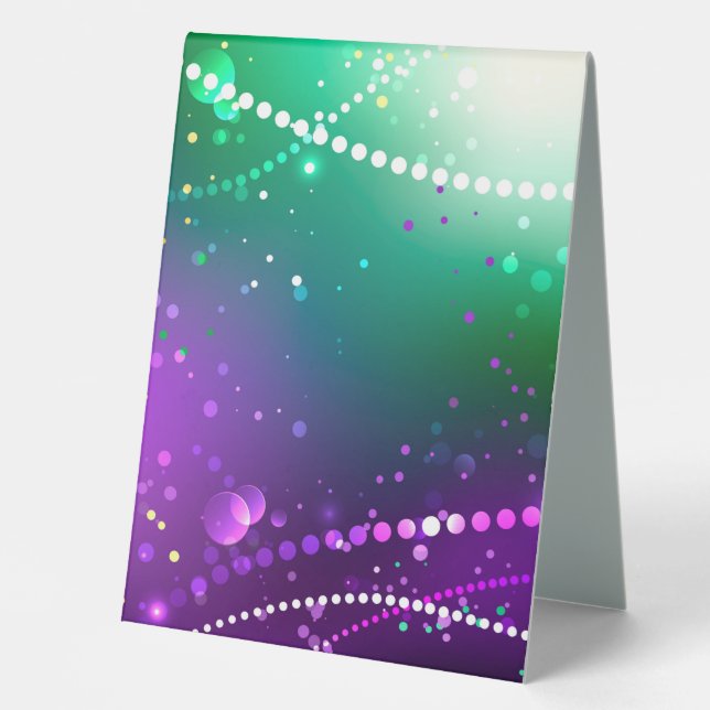 Mardi Gras Lila Hintergrund Tischaufsteller (Vorderseite)