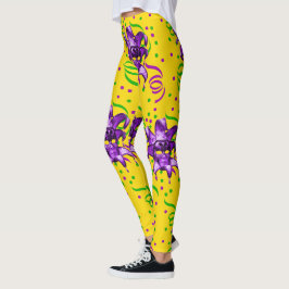 Mardi Gras Lila Mask und Confetti Leggings