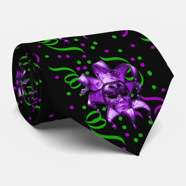 Mardi Gras Lila Maske mit Confetti Krawatte (Gerollt)