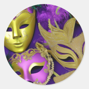 Mardi Gras Lila und Goldmasquerade Masqueras Runder Aufkleber