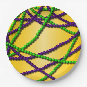 Mardi Gras Lila und grüne Perlen Pappteller