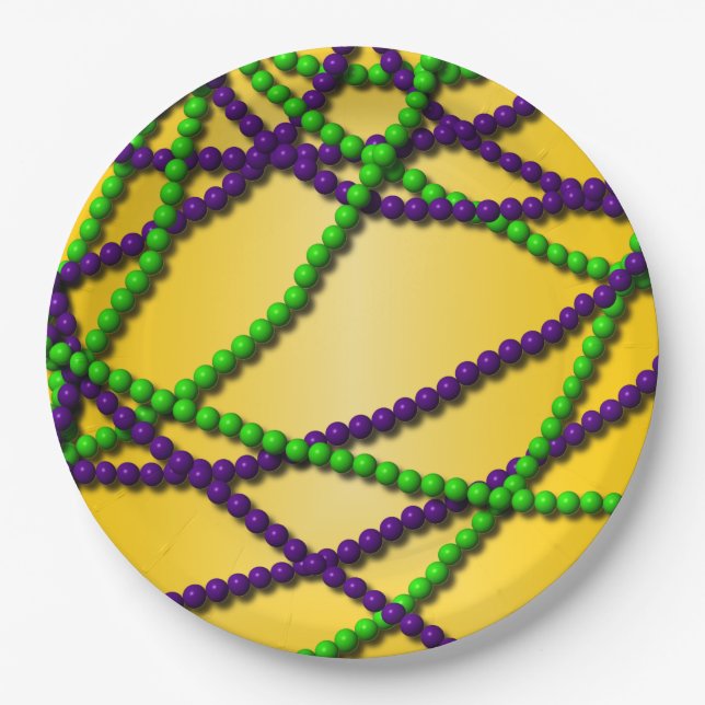 Mardi Gras Lila und grüne Perlen Pappteller (Vorderseite)