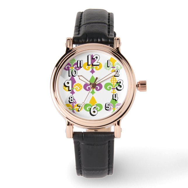 Mardi Gras Lilie Armbanduhr (Vorderseite)