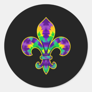 Mardi Gras Lilie Gefärbte Krawatte Runder Aufkleber