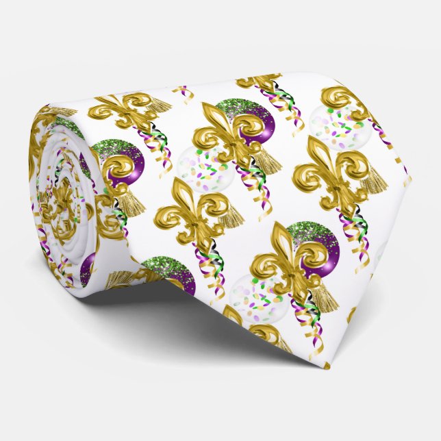 Mardi Gras Lilie Goldene Feier Krawatte (Gerollt)
