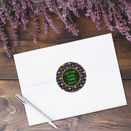 Mardi Gras Lilie Muster Benutzerdefinierter Text Runder Aufkleber