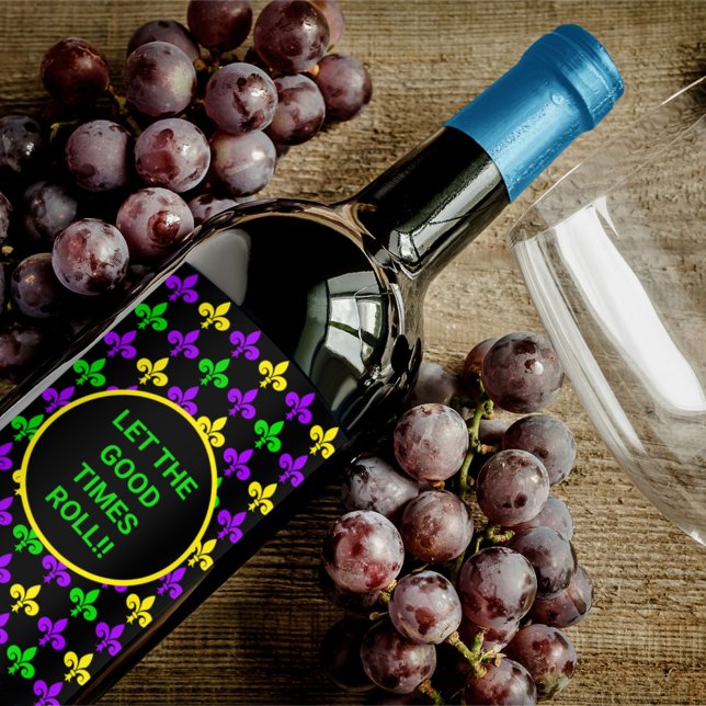 Mardi Gras Lilie Muster Benutzerdefinierter Text Weinetikett (Von Creator hochgeladen)