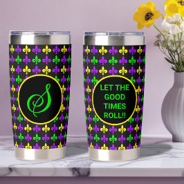 Mardi Gras Lilie Muster Custom Monogram Thermobecher