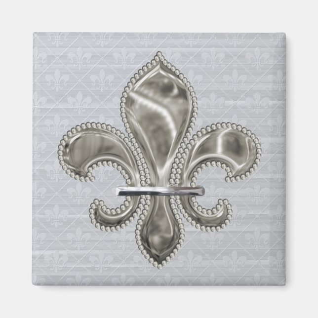 Mardi Gras Lilie Pattern in Grau Magnet (Vorne)