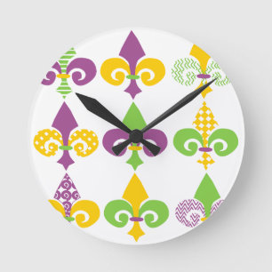 Mardi Gras Lilie Runde Wanduhr