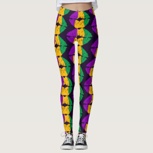 Mardi Gras Lip Coll Kiss Pattern Karneval Party Leggings