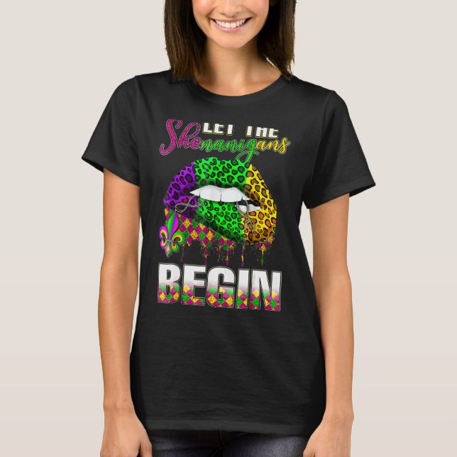 Mardi Gras Lipno Kostüme Frauen Lass Shenaniga T-Shirt (Vorderseite)